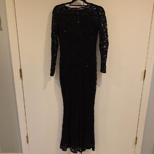 MARINA Black Long Sleeve Lace Dress